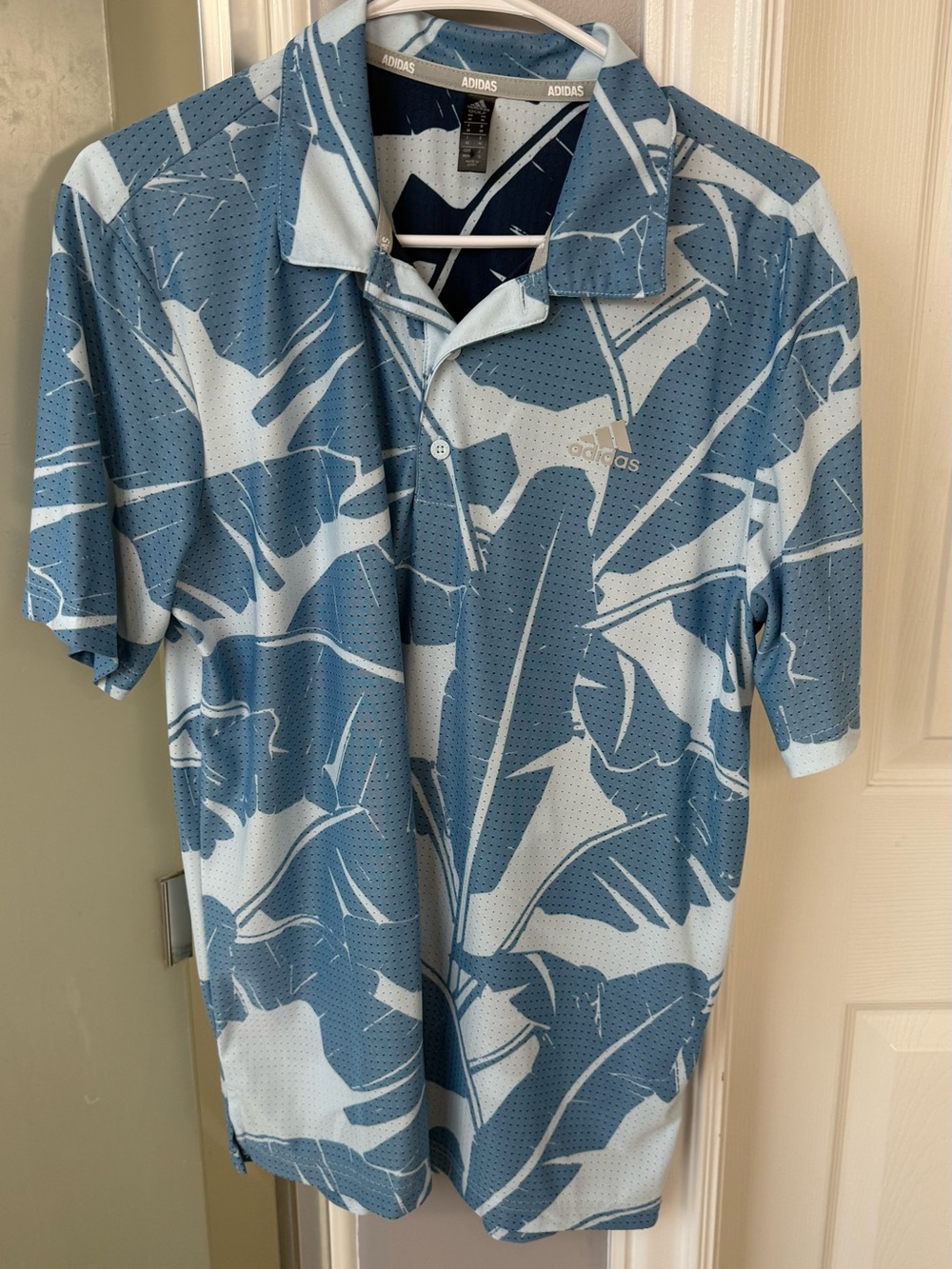 adidas Men’s Blue and Light Blue Tropical-Print Polo
